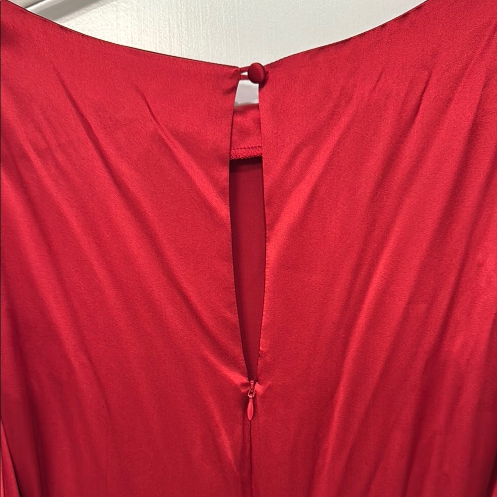 Reformation Cameron Gathered Silk-Satin Midi Dress in Crimson Red - Picture 7 of 9